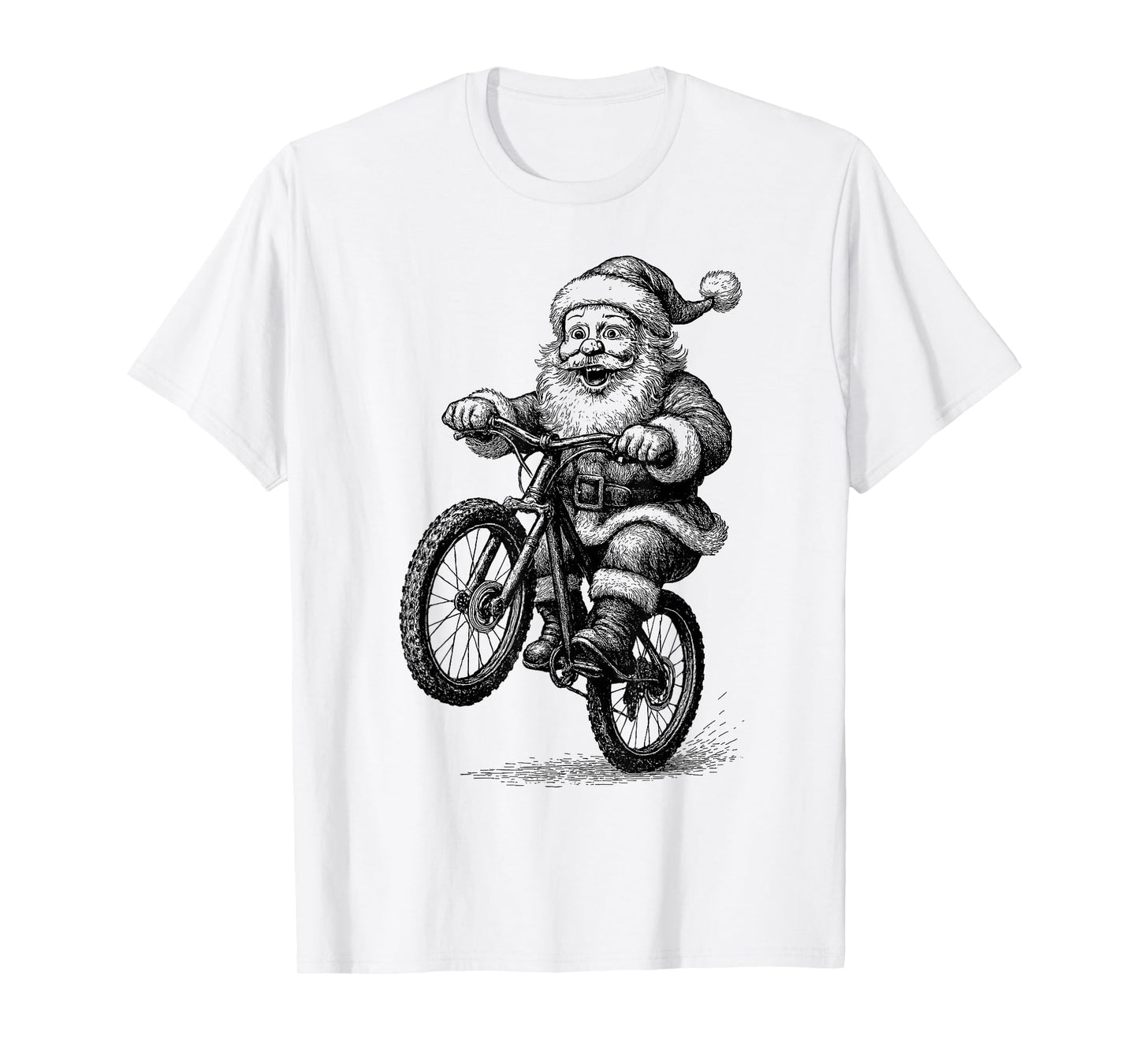 Vintage Kawaii Cute Santa Claus Riding Bicycle Cyclist T-Shirt