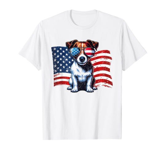 Vintage Jack Russell Terrier US Flag Sunglasses Patriotic T-Shirt