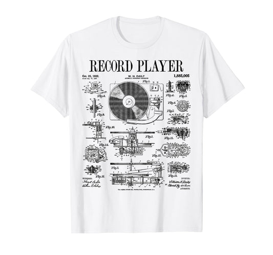 Vinyl Record Player Vintage Patent DJ Turntable Phonograph T-Shirt
