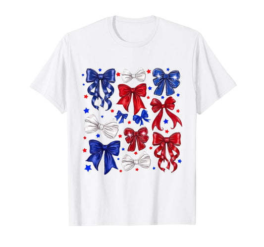 Coquette Red White & Blue Patriotic Bows Retro July 4th T-Shirt