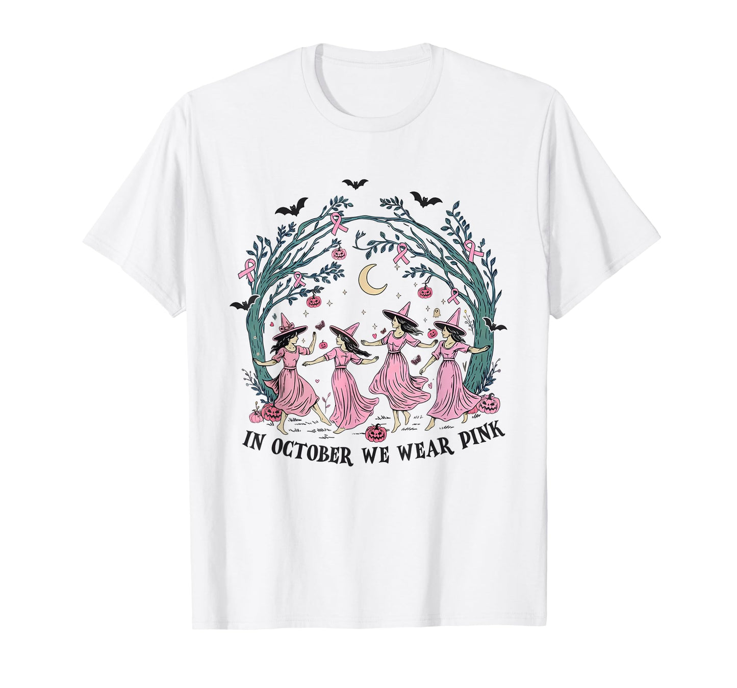 Women in October We Wear Pink Funny Witch Breast Cancer T-Shirt