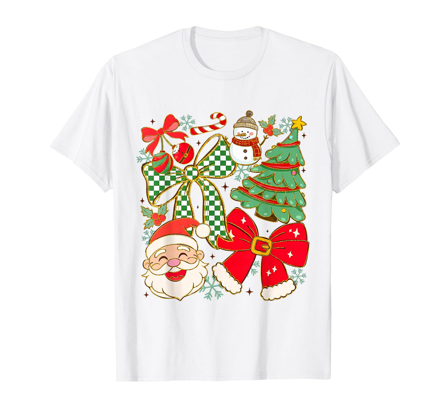Coquette Bow Santa Claus Merry Christmas Women Xmas Pajamas T-Shirt