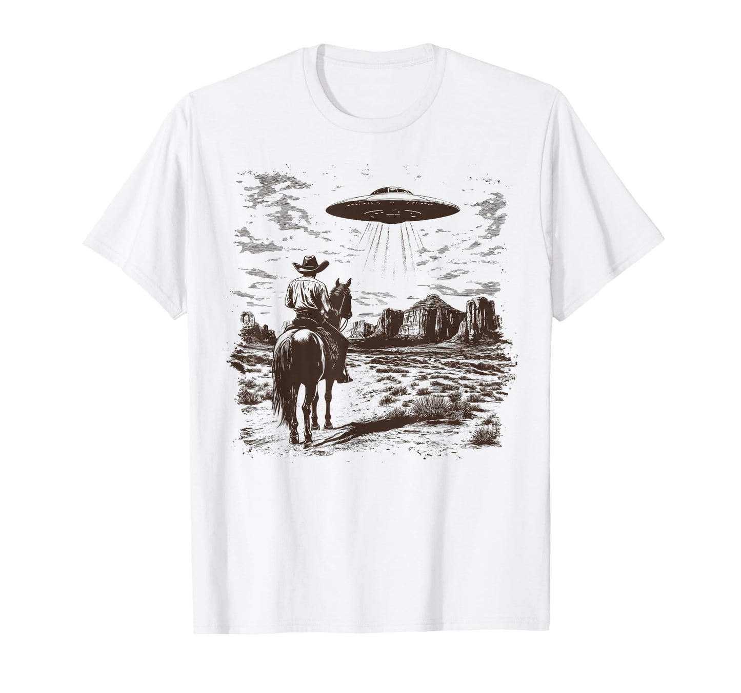 Vintage Rodeo Cowboy Western Country Spaceship UFO Alien T-Shirt