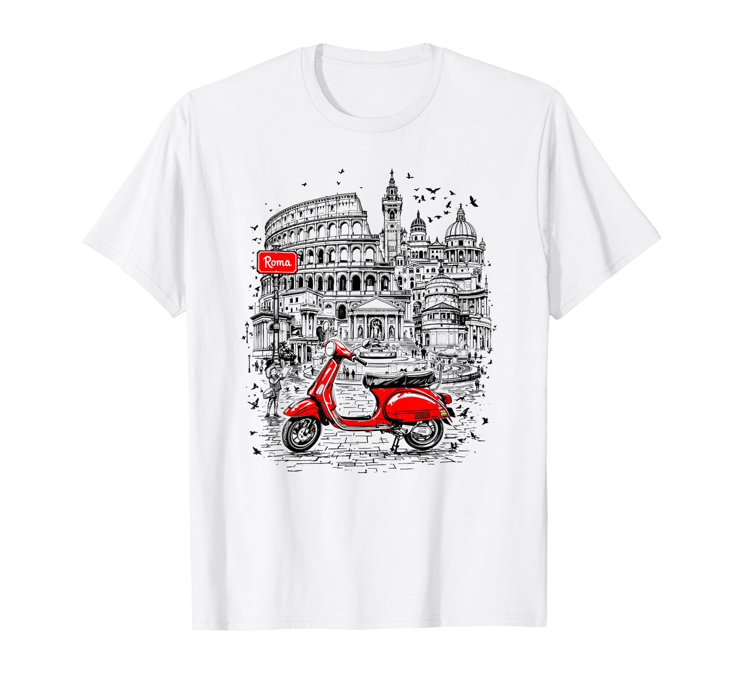 Roma Italy Scooter Art Graphic Tee Italy Travel Souvenir T-Shirt