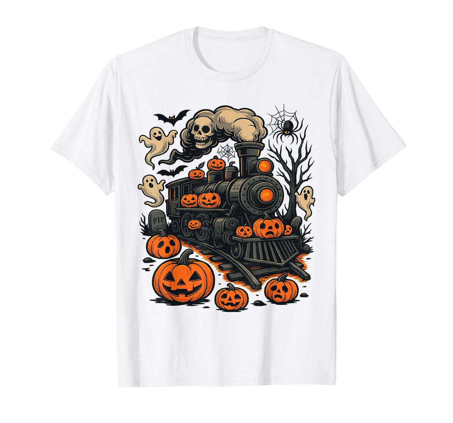 Funny Halloween Train Pumpkin Train Lover Railroad T-Shirt