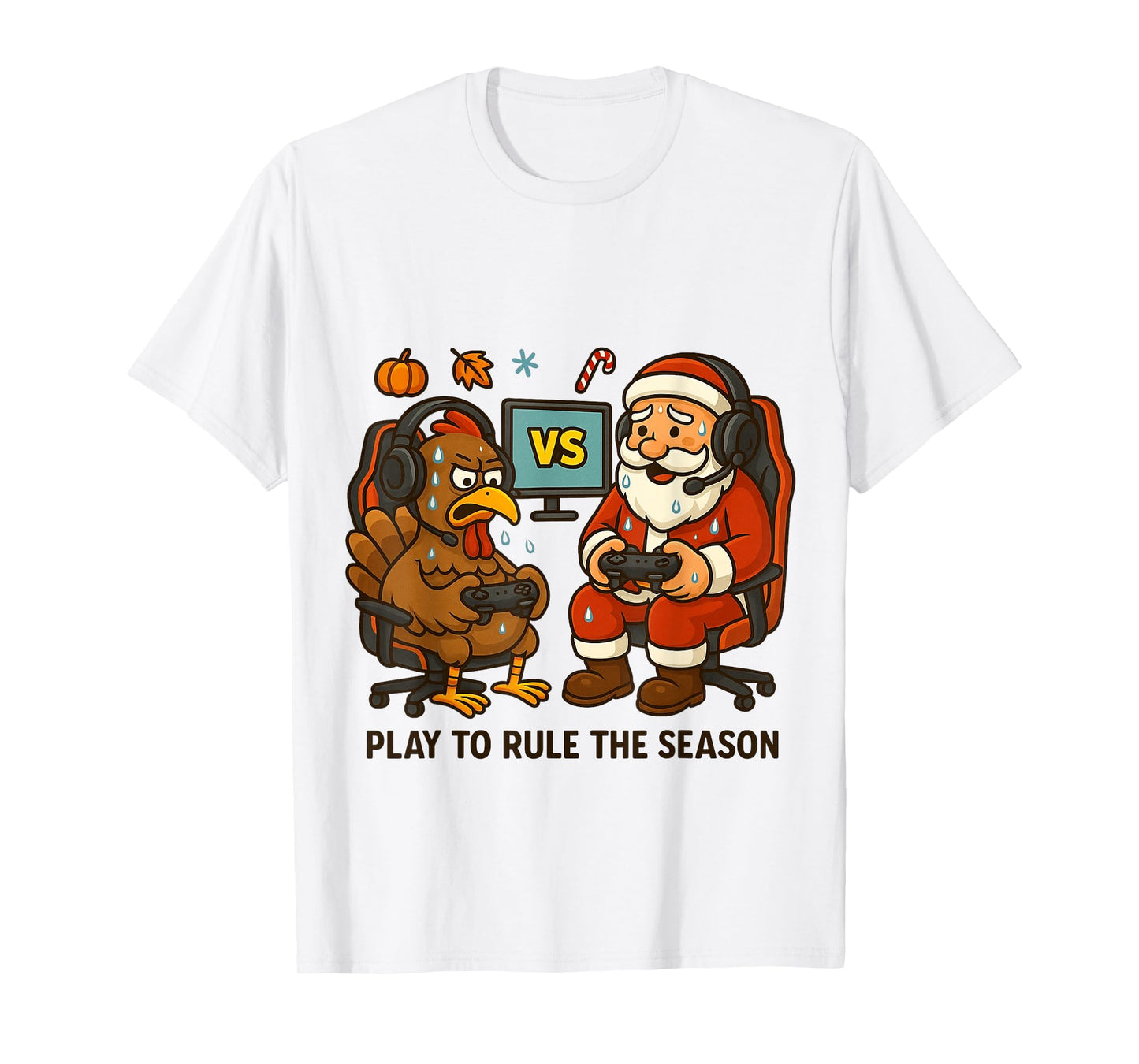 Funny Santa vs Turkey Gamer Showdown Holiday Mashup T-Shirt