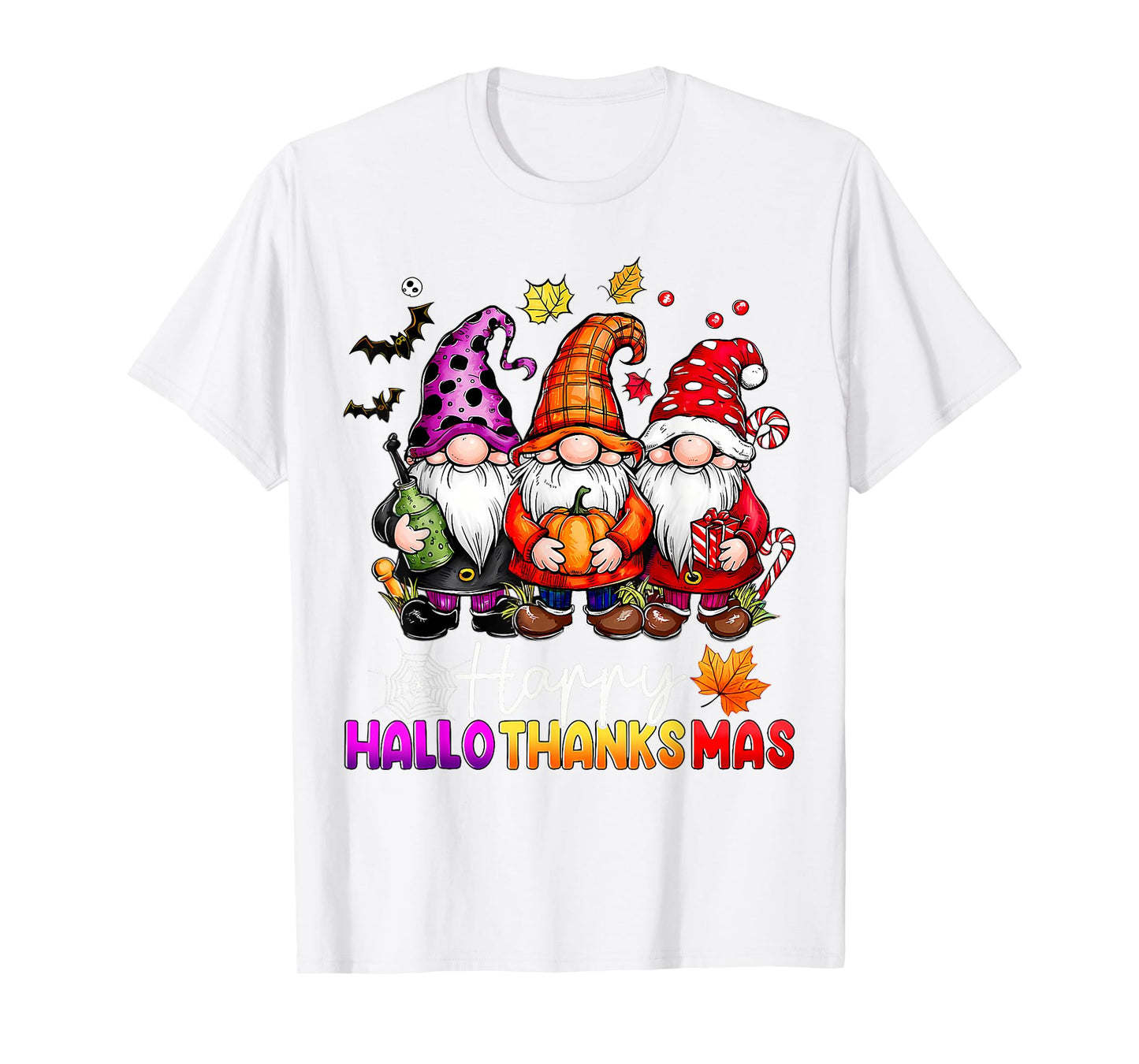 Happy Hallothanksmas Gnomes Lover Halloween Merry Christmas T-Shirt