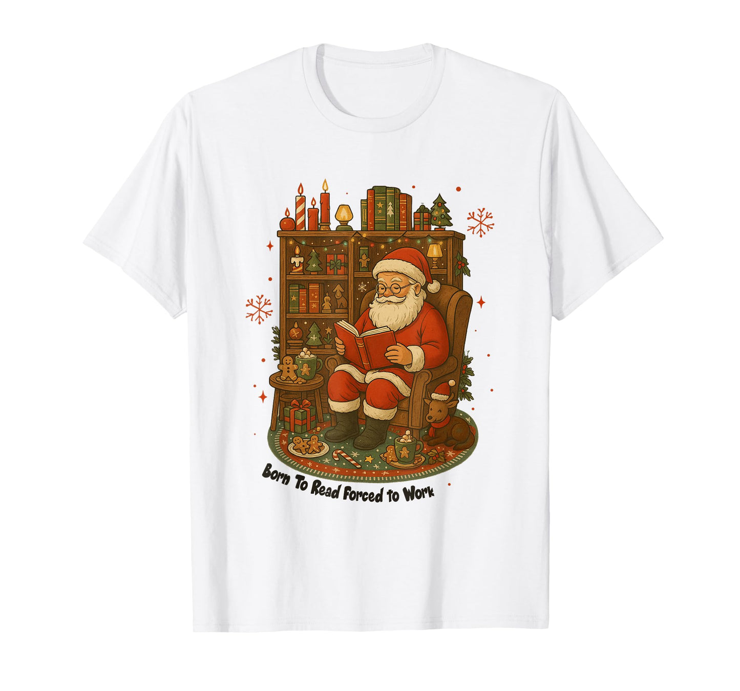 Vintage Funny Santa Reading Book Christmas Bookworm Xmas T-Shirt