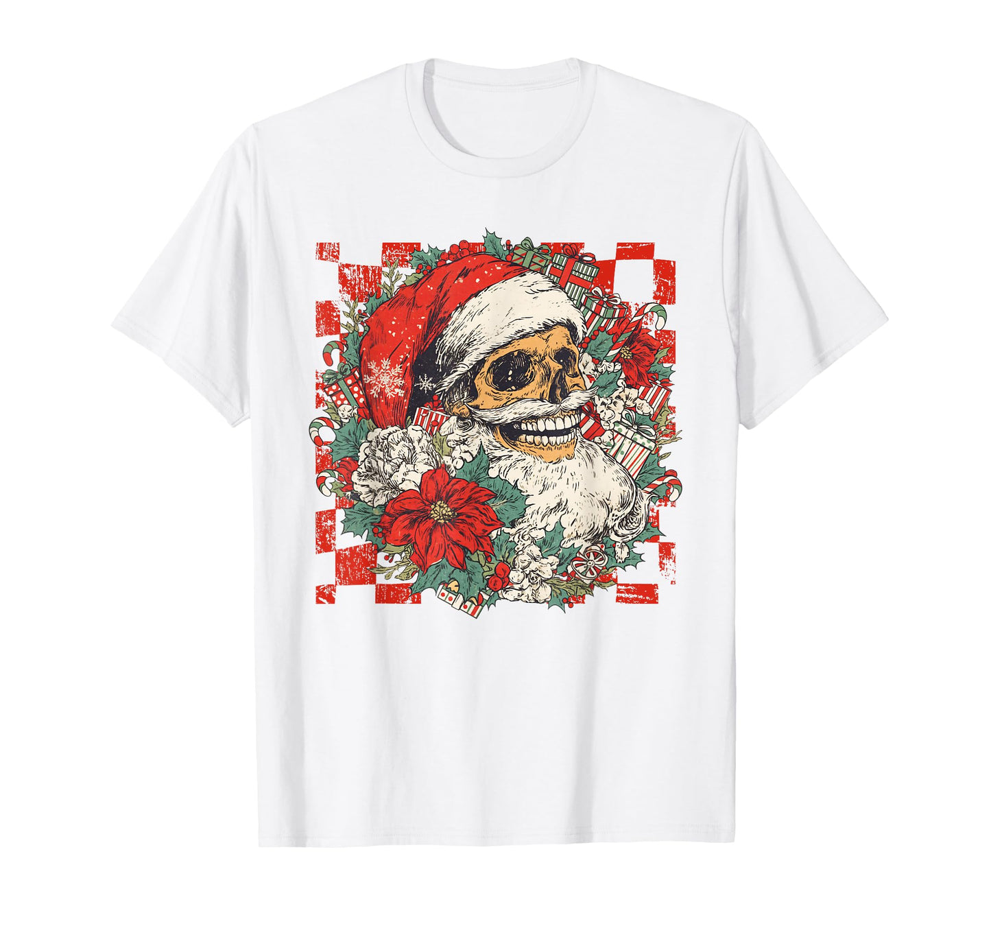 Christmas Xmas Vibes Skull Santa Lover Mistletoe Holiday T-Shirt