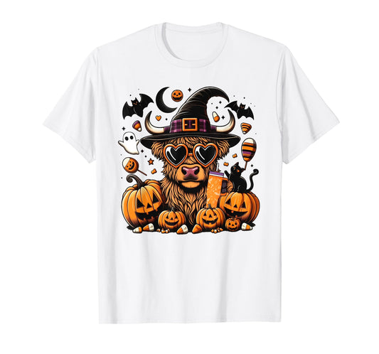Halloween Highland Cow Witchy Cow Spooky Pumpkin Hello Fall T-Shirt