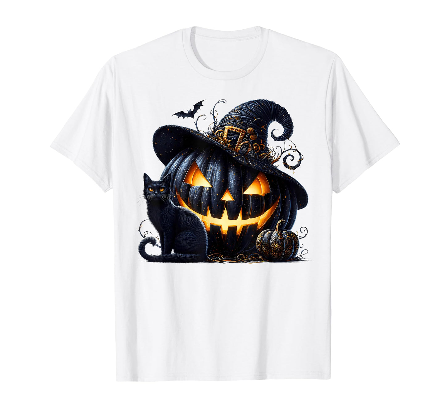 Witchy Pumpkin for Women Black and Orange Halloween Cat T-Shirt