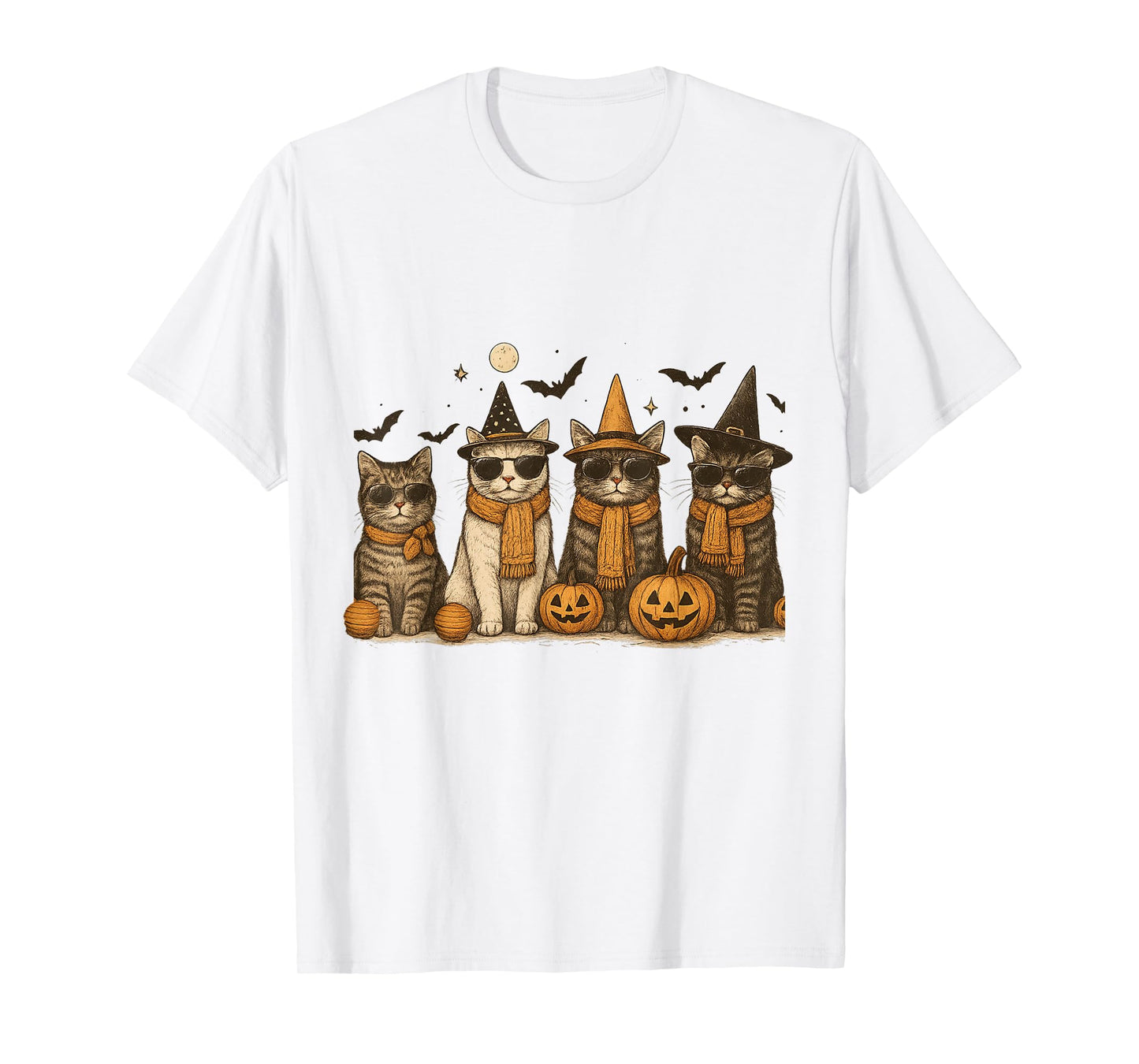 Cool Cats with Sunglasses Witch Hats Funny Halloween T-Shirt