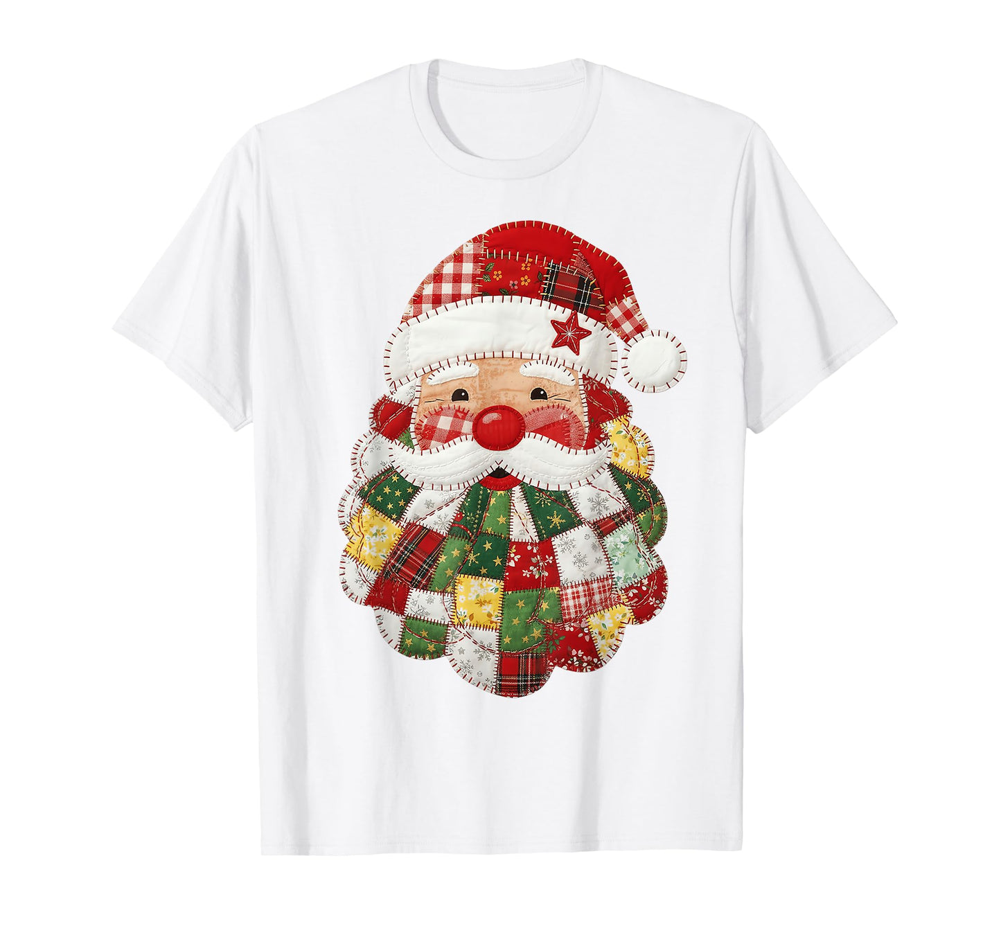 Cute Patchwork Santa Claus Christmas Xmas Men Women Kid Gift T-Shirt