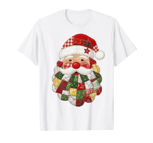 Cute Patchwork Santa Claus Christmas Xmas Men Women Kid Gift T-Shirt