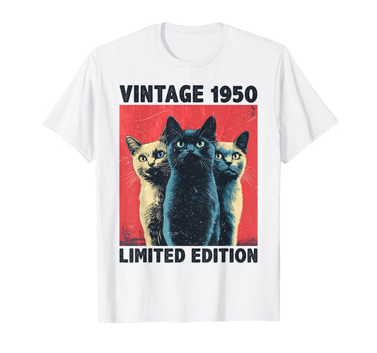75 Years Old Gift Vintage 1950 Cat Lover 75th Birthday Funny T-Shirt for Men Women Kids