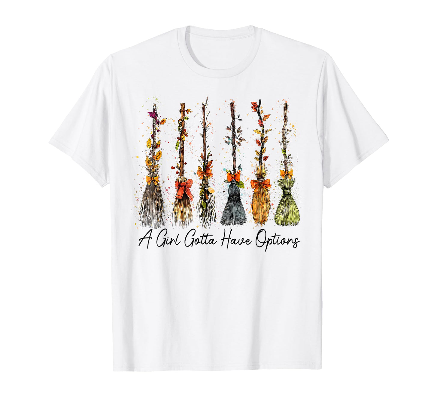 A Girl Gotta Have Options Retro Witches Broom Halloween Art T-Shirt
