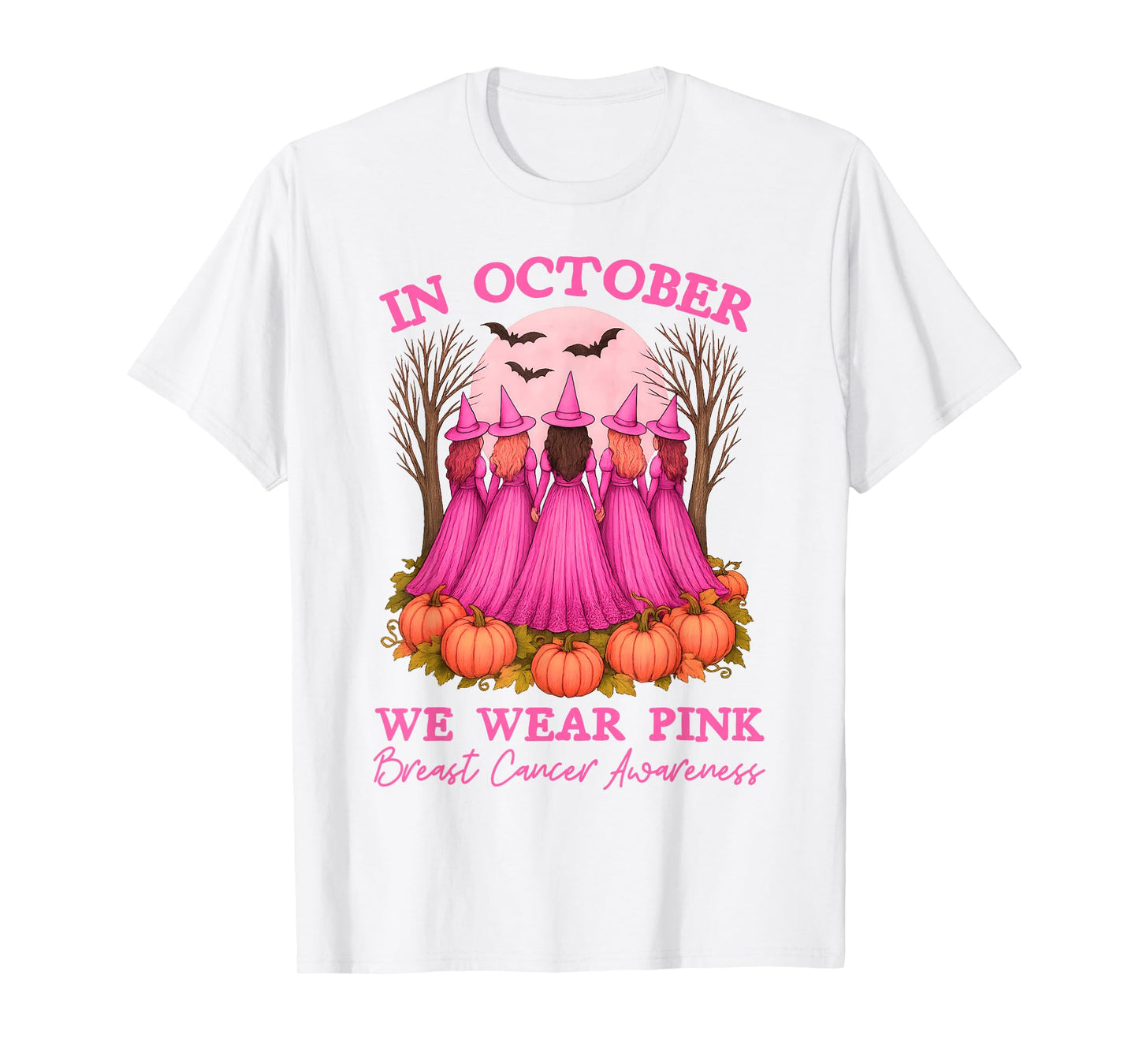 in October We Wear Pink Witch Breast Cancer Awareness Girl T-Shirt