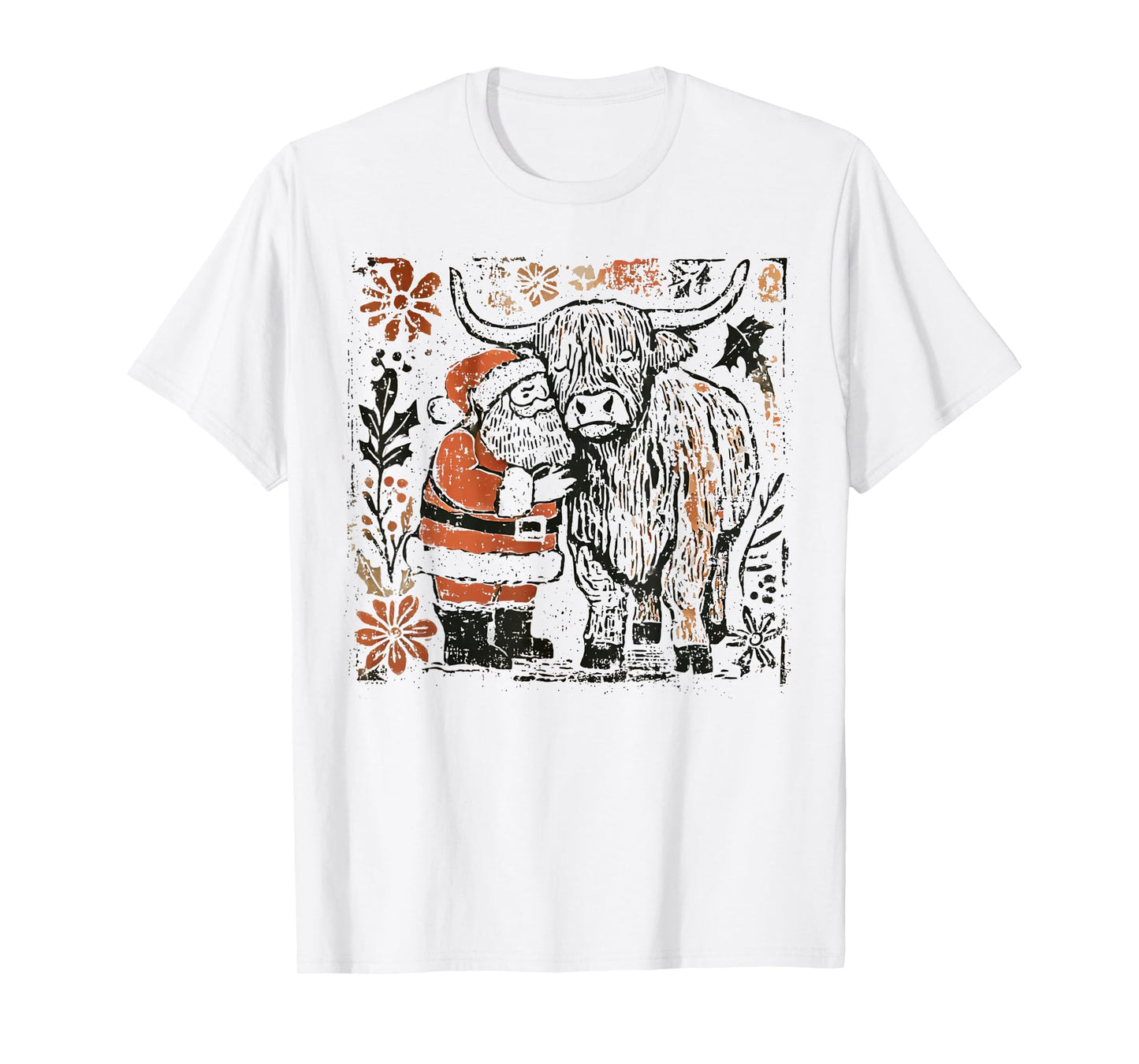 Vintage highlandcow Santa Christmas Boho Floral Western T-Shirt