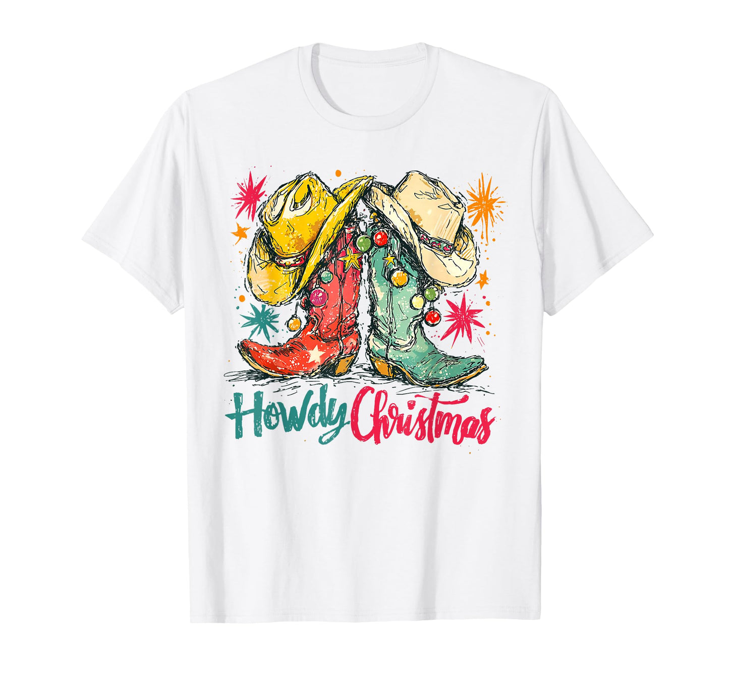 Howdy Christmas Xmas Cowboy Boots Western Pajamas Holiday T-Shirt