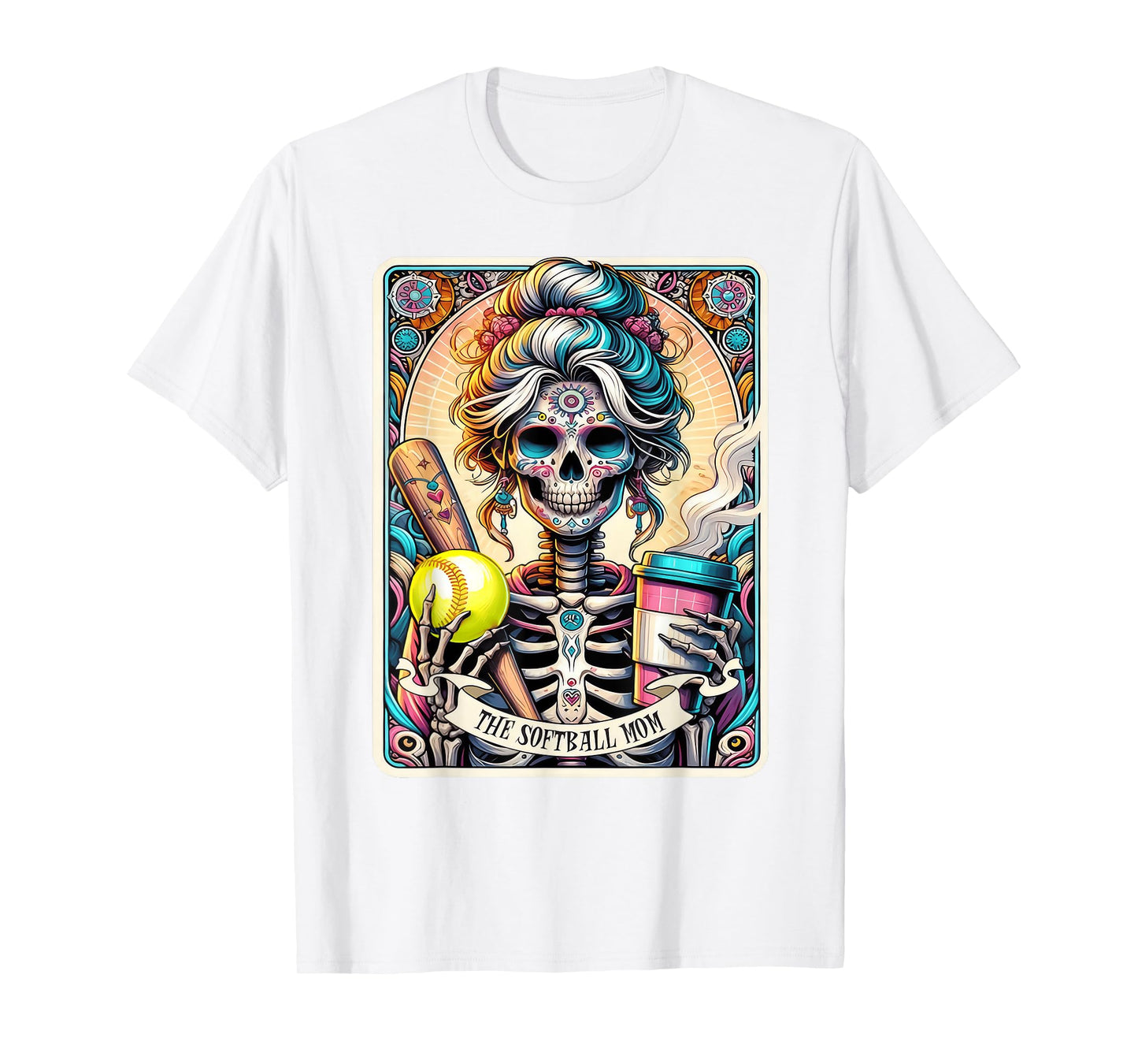 Softball Mom Tarot Card Skeleton Vintage Funny T-Shirt
