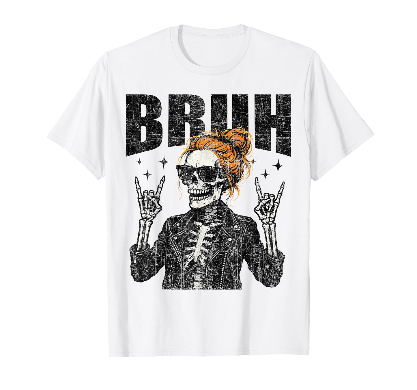 Bruh Spooky Rock Skeleton Halloween customes Women Girls T-Shirt
