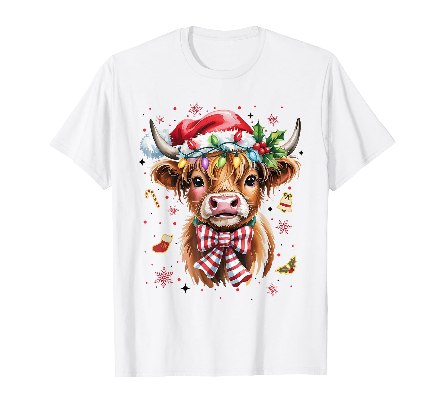 Christmas Western Highland Cow Santa Xmas Coquette Bow T-Shirt