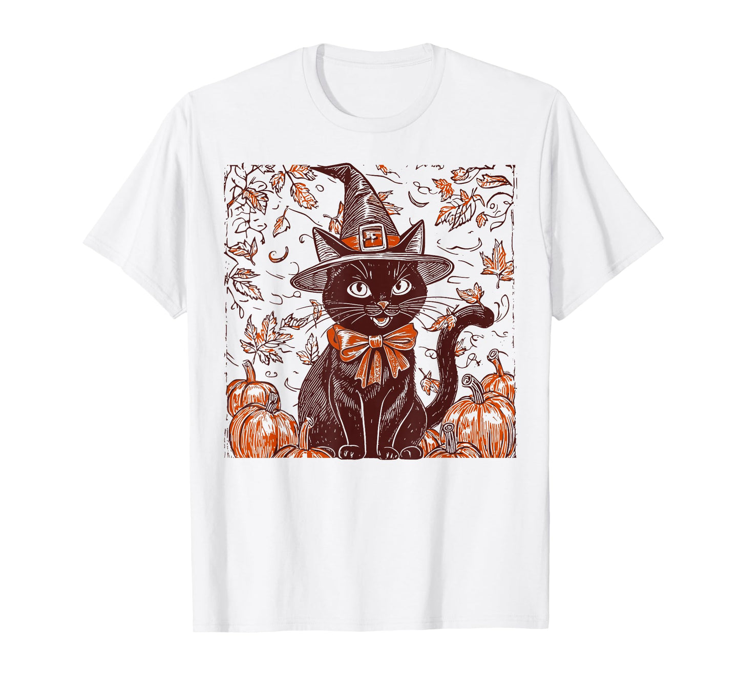 Vintage Halloween Black Cat Witch Hat Pumpkin Men Women Kid T-Shirt