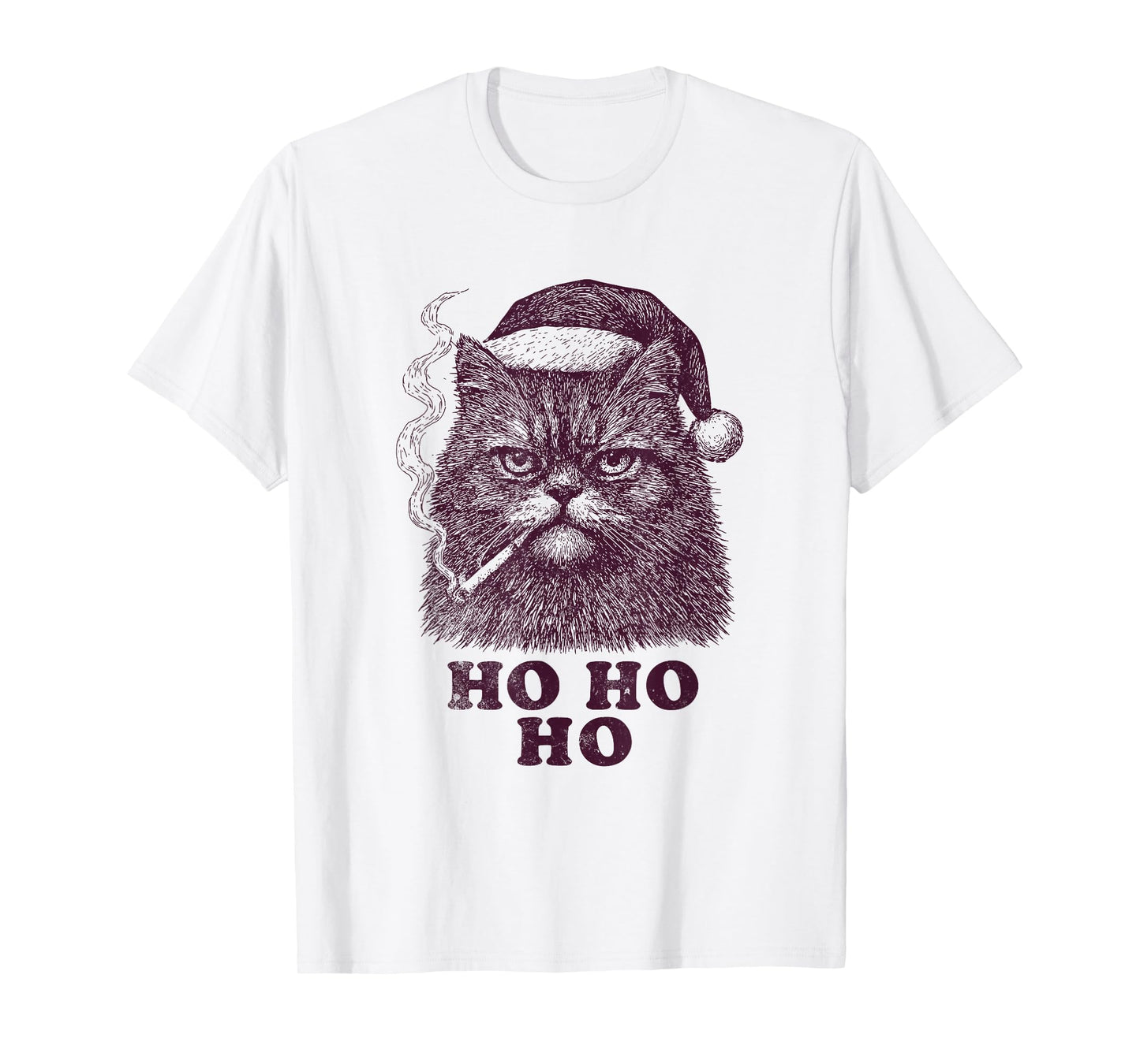 Funny Cat Smoking Santa Hat Ho Ho Ho Vintage T-Shirt