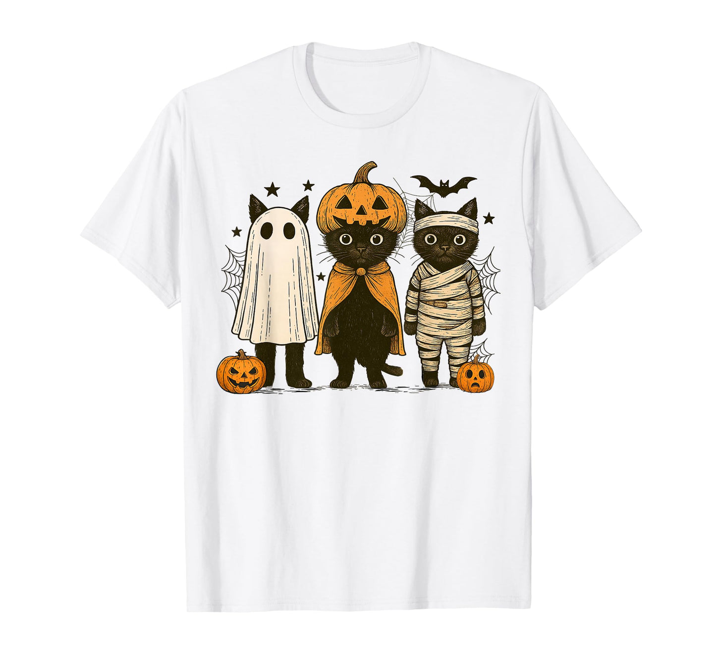 Retro Black Cat Scary Halloween Pumpkin Women Men Kids T-Shirt