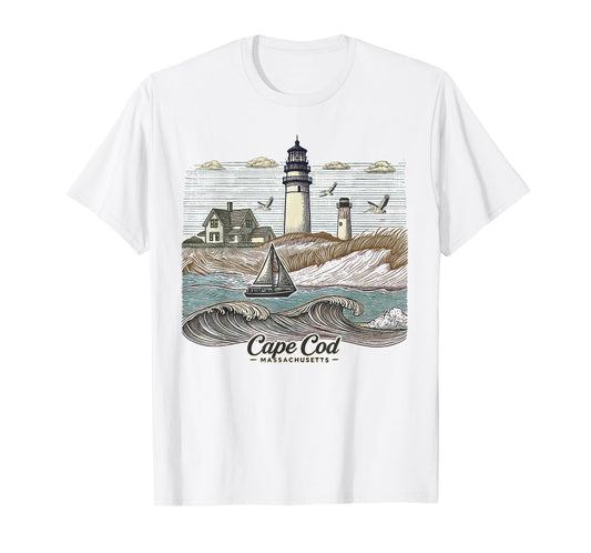 Vintage Cape Cod Massachusetts Nautical Lighthouse Seashore T-Shirt