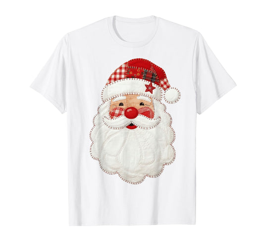 Cute Patchwork Santa Claus Christmas Xmas Men Women Kid Gift T-Shirt