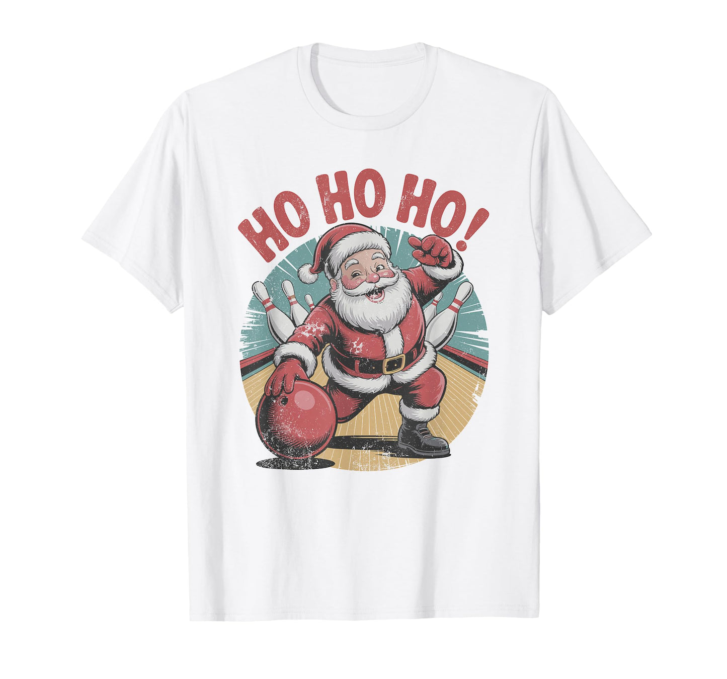 Vintage Santa Playing Bowling Retro Christmas Holiday Sports T-Shirt