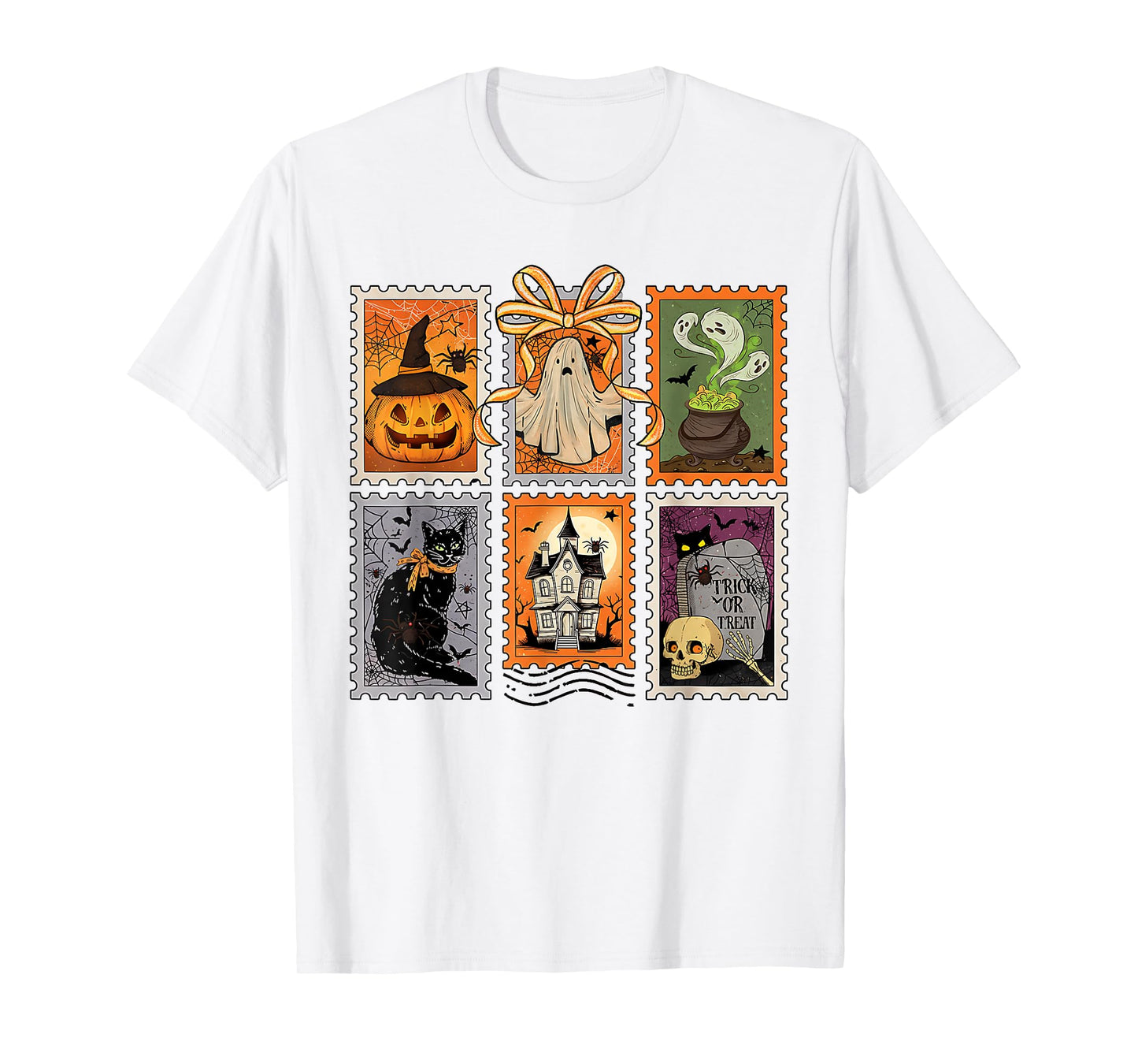 Retro Halloween Stamp Icons Funny Halloween Cat Ghost Stamp T-Shirt