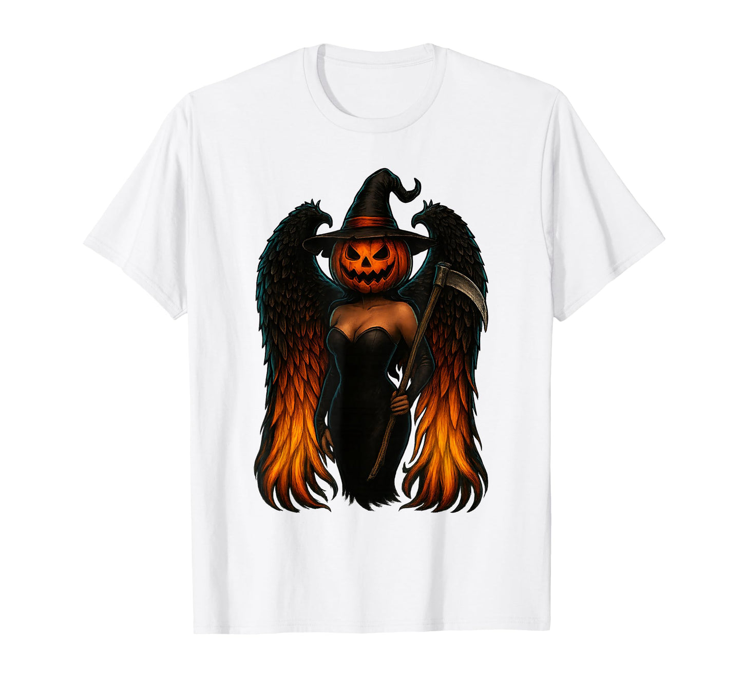 DarkFiery Halloween Angel Wings Gothic Pumpkin Witch Flaming T-Shirt