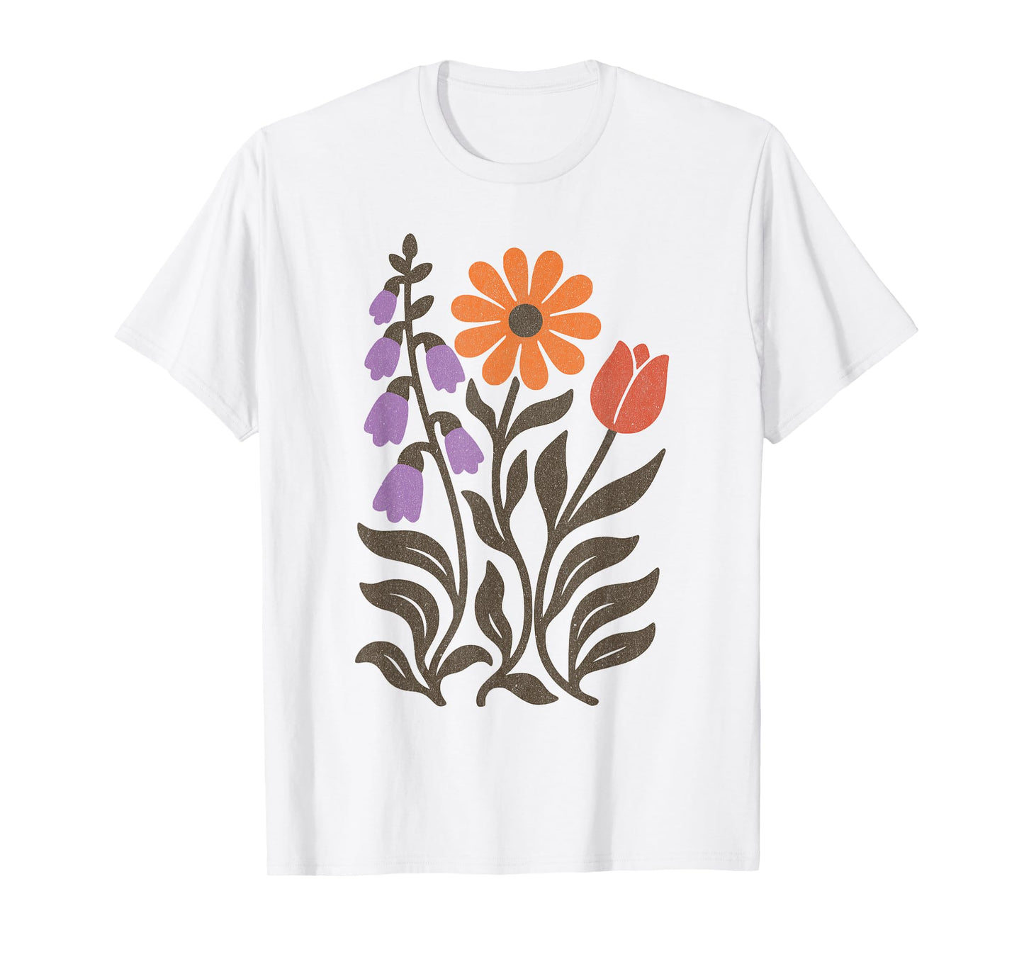 Boho Floral Foxglove Daisy Tulip Subtle Distressed Vintage T-Shirt