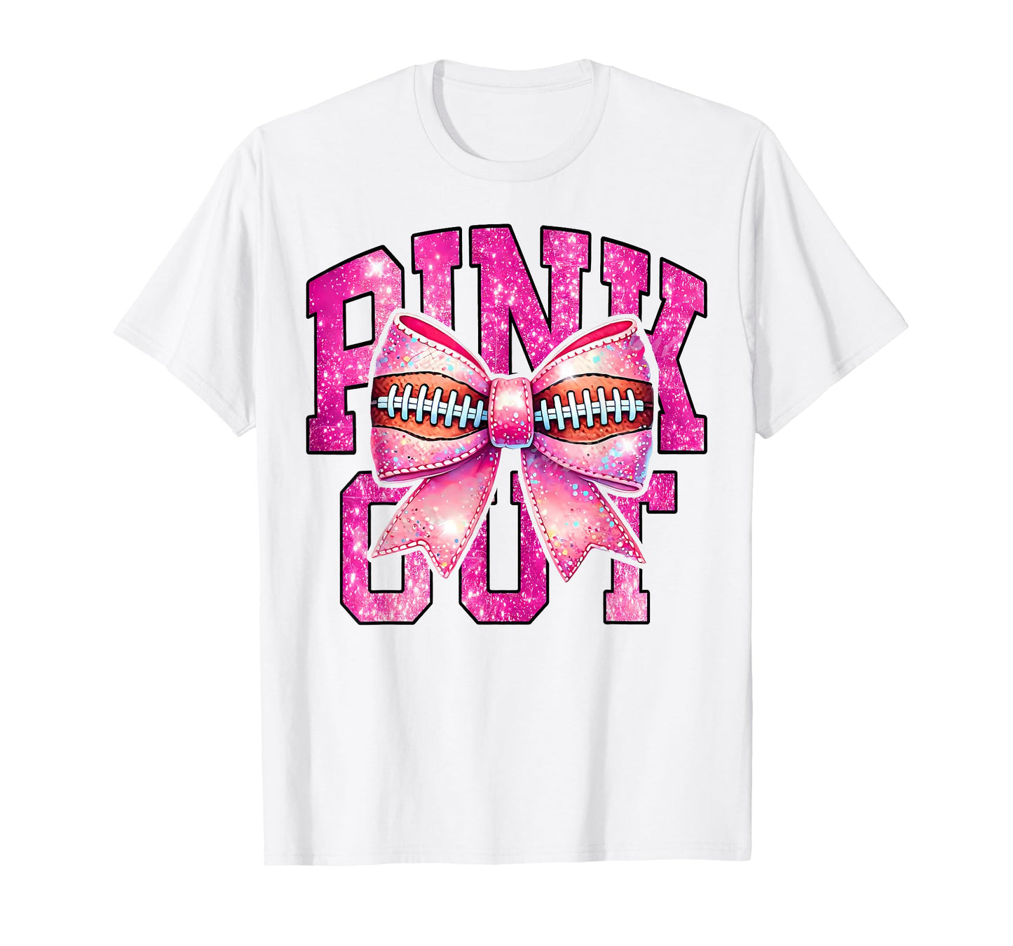 Pink Out Football Coquette Bow Tackle Breast Cancer Game Day T-Shirt