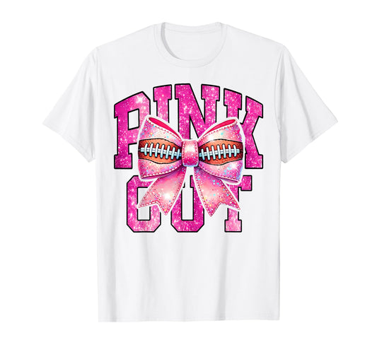 Pink Out Football Coquette Bow Tackle Breast Cancer Game Day T-Shirt