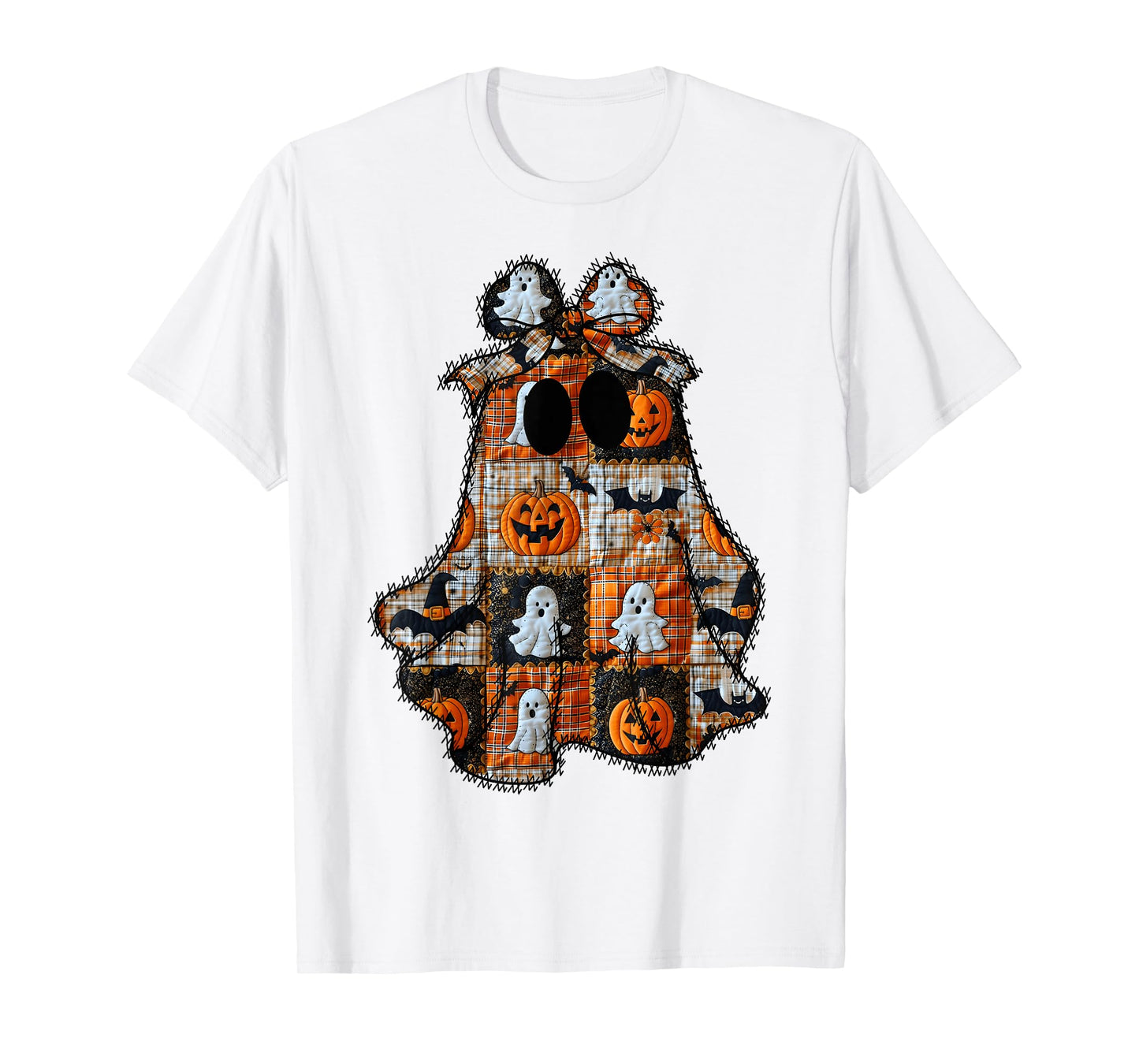 Coquette Bow Patchwork Ghost Fall Halloween Girly Women T-Shirt