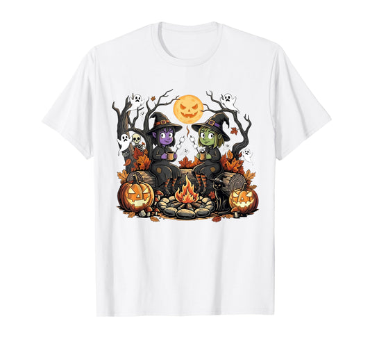 Cute Witches Campfire Gothic Halloween Ghost Pumpkin Spooky T-Shirt