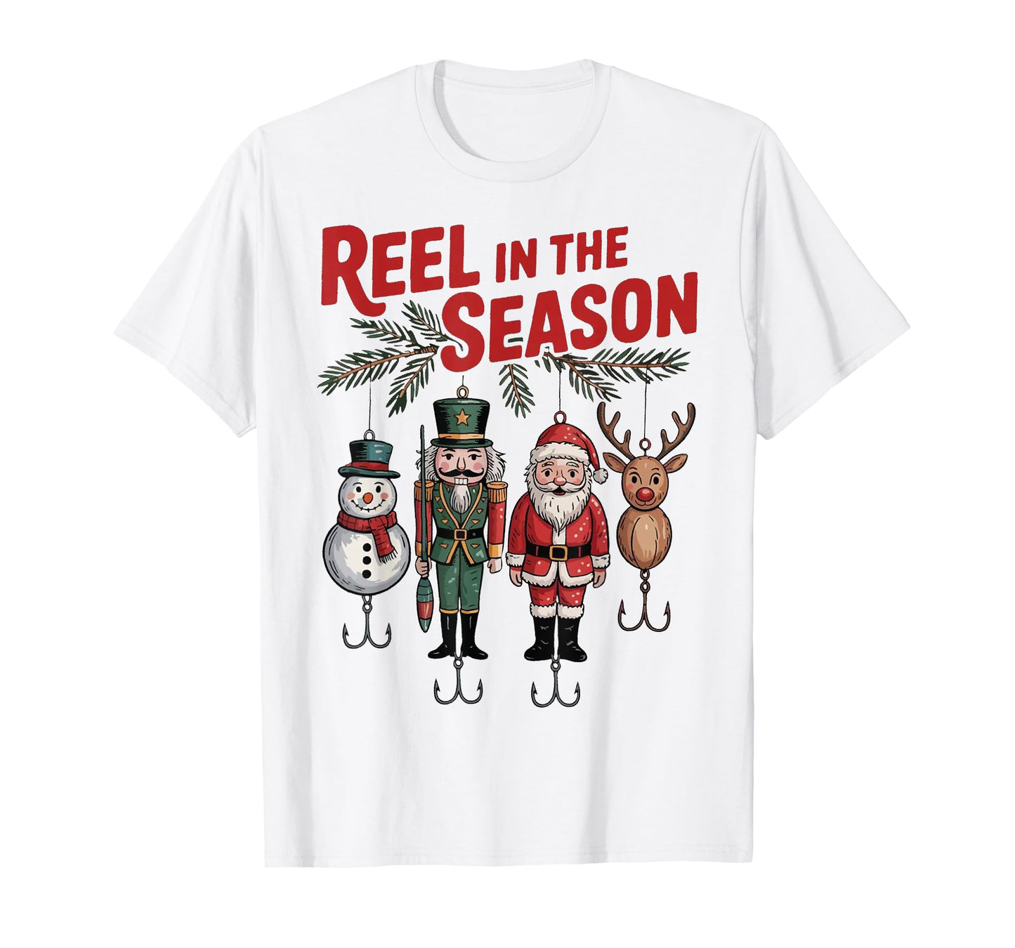 Funny Fisherman Christmas Santa Fishing Reel in The Season T-Shirt