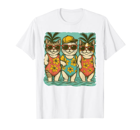 Vintage Swimsuit Cat Funny Summer Vacation Girly Beach Trip T-Shirt