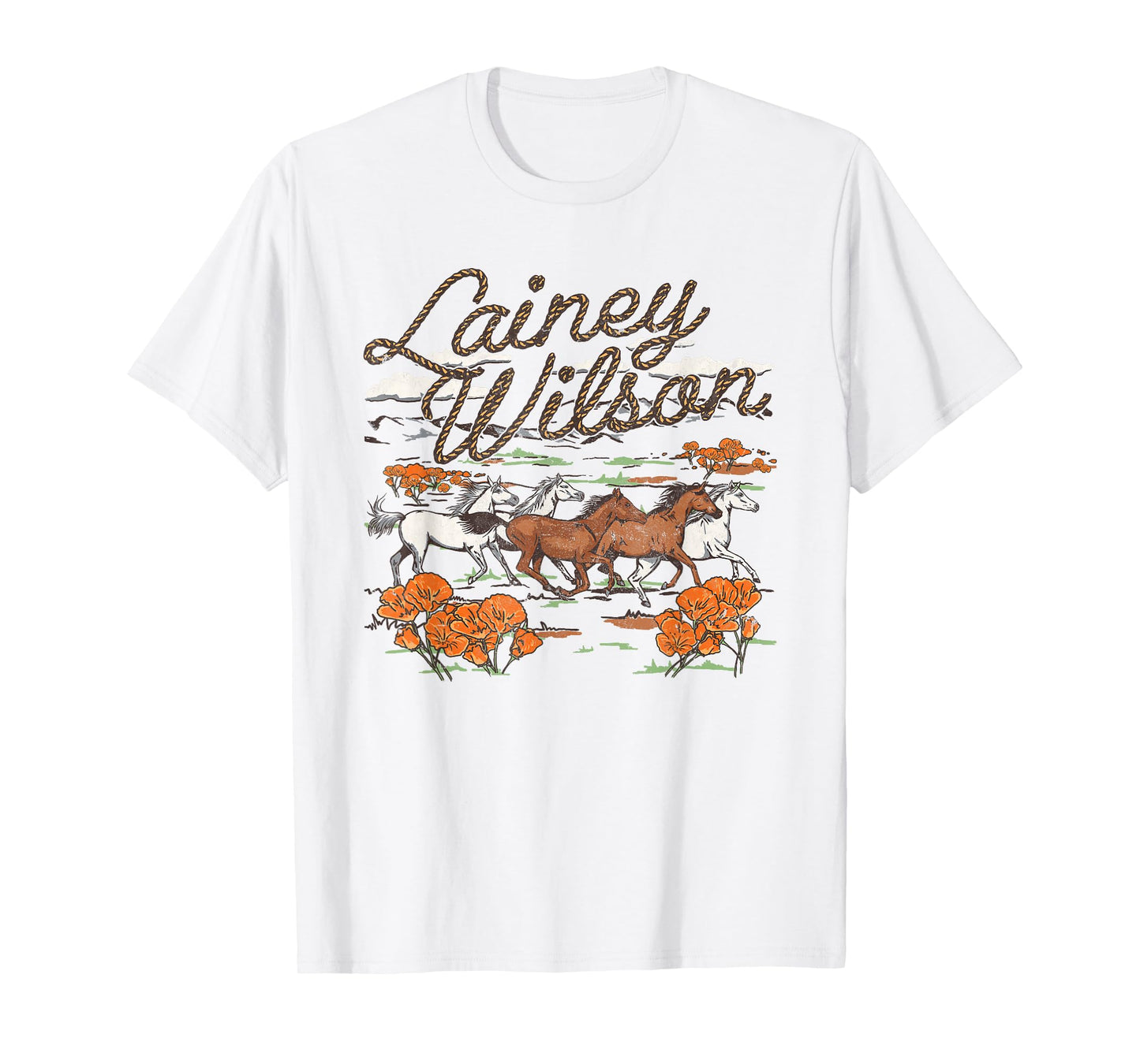 Lainey Wilson Official Wild Horses T-Shirt, Unisex-Adults, Grey, Small, Short Sleeve, Regular Fit, Cotton Blend