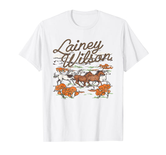 Lainey Wilson Official Wild Horses T-Shirt, Unisex-Adults, Grey, Small, Short Sleeve, Regular Fit, Cotton Blend