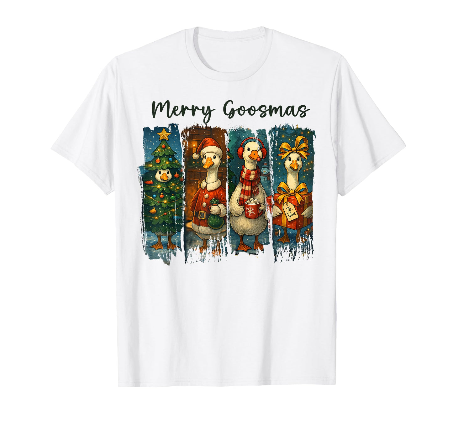 Retro Brushstroke Goose Christmas Merry Goosmas Xmas Goosey T-Shirt