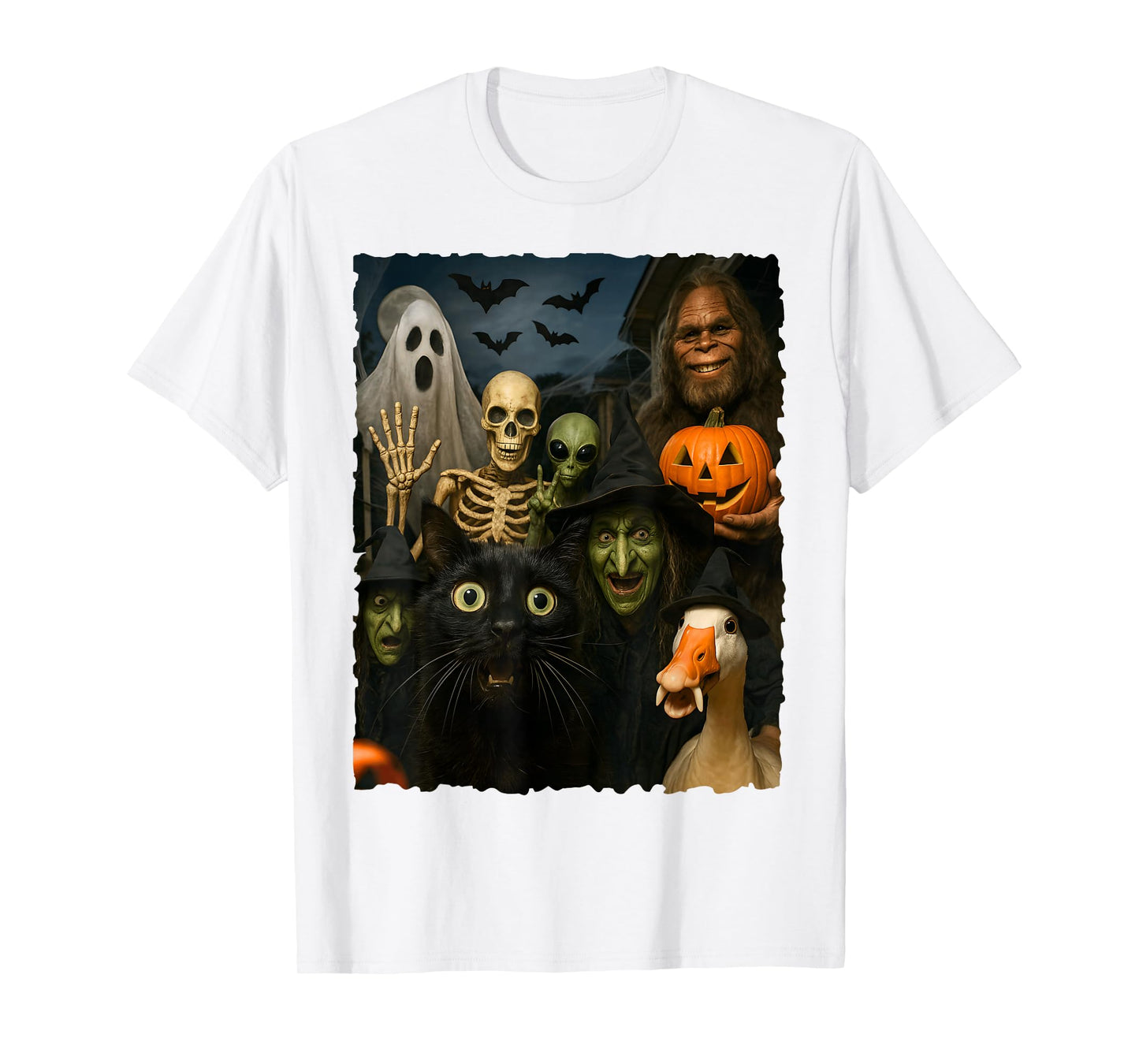 Ghost Bats Goose Bigfoot Alien Funny Cat Skeleton Witch 2025 T-Shirt