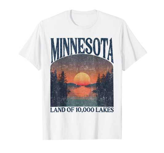 Minnesota Land Of 10000 Lakes Sunset Nature Vintage Style T-Shirt
