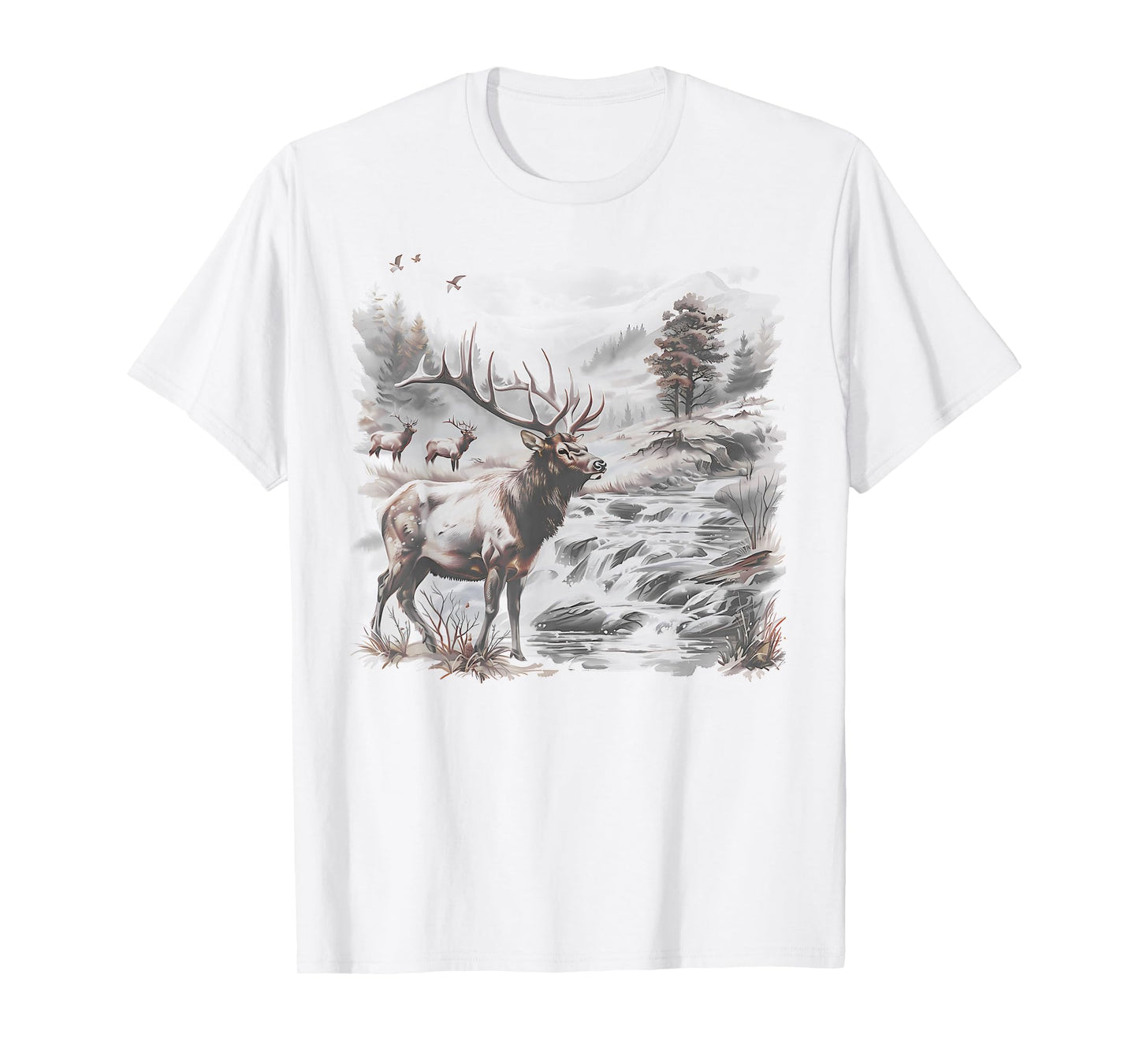 Vintage Bull Elk Deer Buck Wilderness Scene Elk Nature Kids T-Shirt