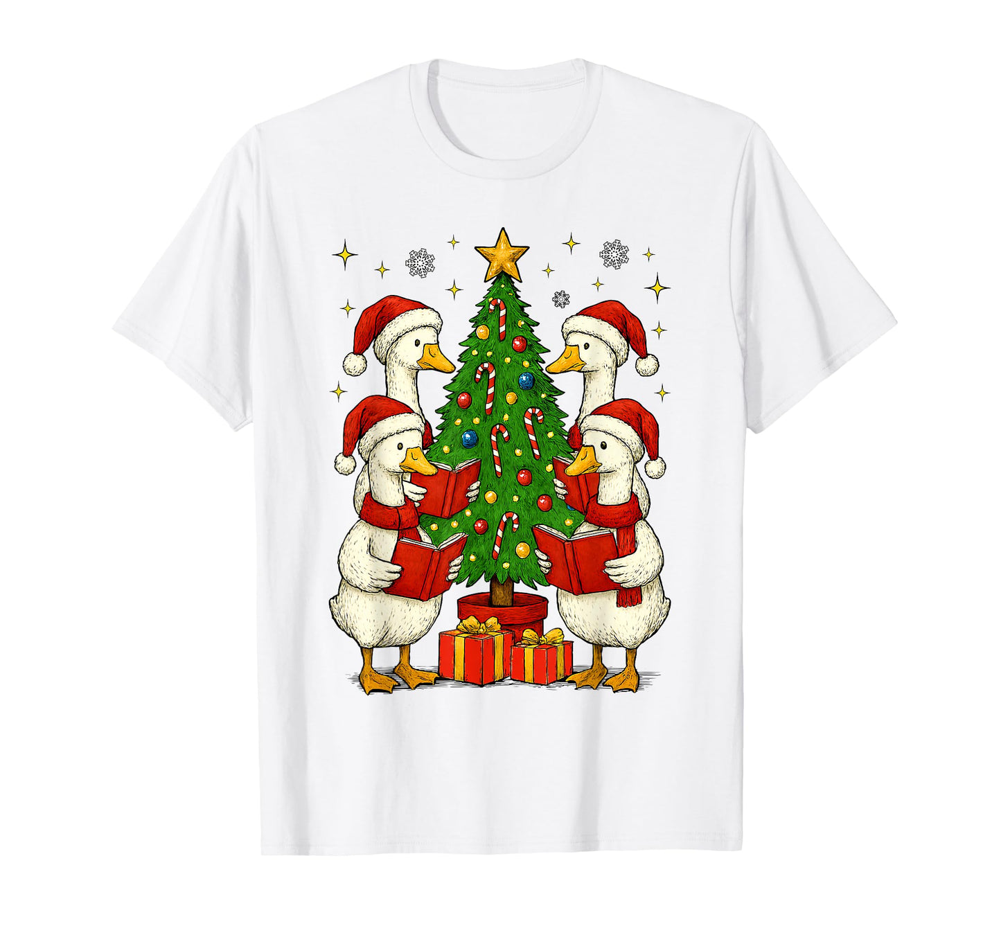 Funny Silly Goose Christmas Singing Geese Xmas Tree Caroling T-Shirt