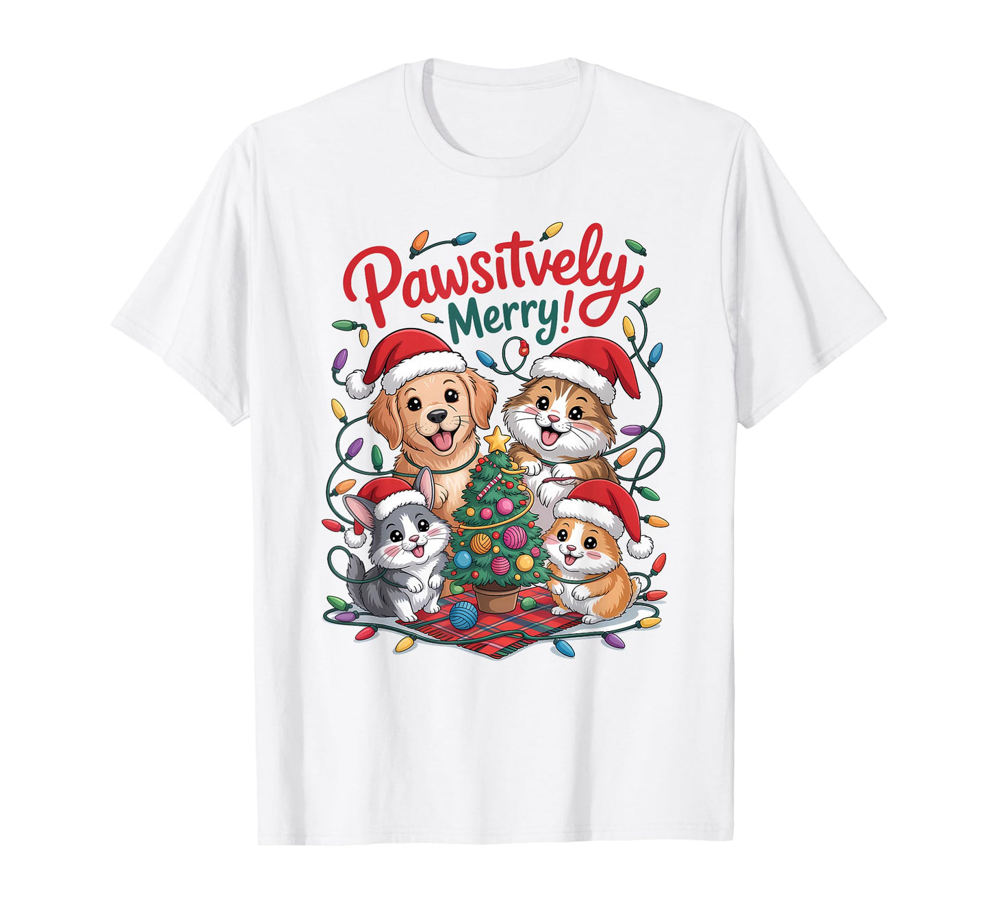 Pawsitively Merry Cute Holiday Dog Cat Rabbit Hampster T-Shirt