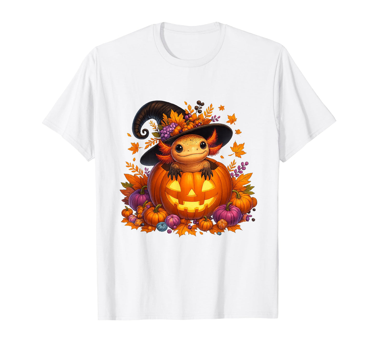 Axolotl Halloween Kawaii Witch Hat Pumpkin Fall Kids & Adult T-Shirt